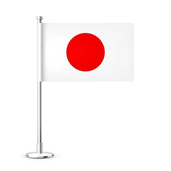 Realistická Japonská Vlajka Chromované Ocelové Tyči Suvenýr Japonska Stolní Vlajka — Stockový vektor