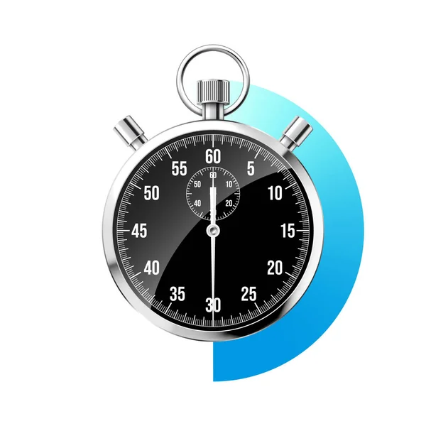 现实的经典秒表 新金属计时器 黑色计时器与刻度盘 蓝色倒计时显示分分秒秒 运动时间的测量 开始和结束 矢量说明 — 图库矢量图片