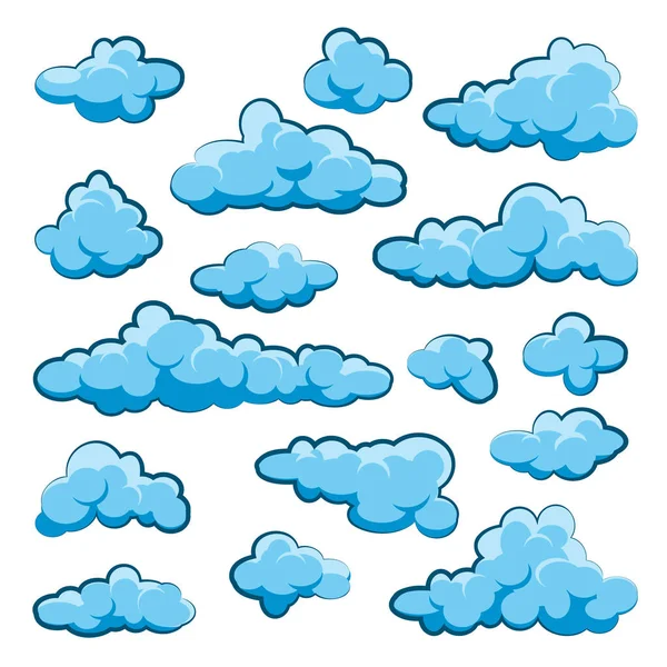 Ζωγραφισμένα Σύννεφα Κινουμένων Σχεδίων Μπλε Φόντο Απλό Χέρι Ζωγραφισμένο Γύρω — Διανυσματικό Αρχείο
