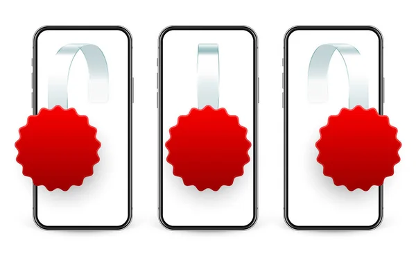 Supermarktwerbung Wackelpuppen Und Smartphone Realistische Blanko Wackelvorlage Für Regalwerbung Verkauf — Stockvektor
