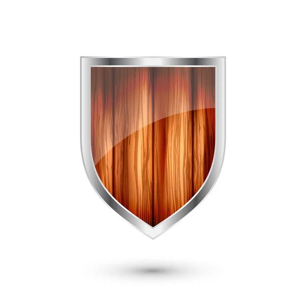 木製のヴィンテージシールドアイコン 黒紋章盾 保護とセキュリティのシンボル ラベル ベクターイラスト — ストックベクタ