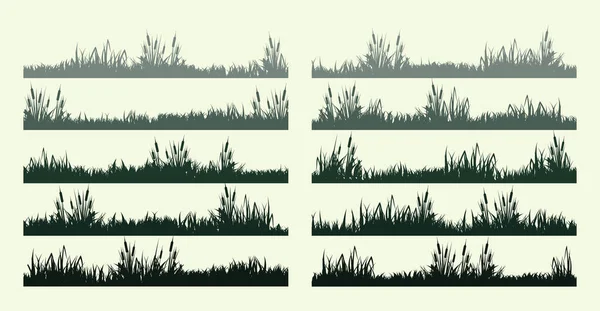 Λιβάδι Σιλουέτες Γρασίδι Φυτά Απλή Πανοραμικό Καλοκαιρινό Τοπίο Γκαζόν Βότανα — Διανυσματικό Αρχείο