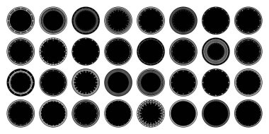 Mekanik saat yüzleri, bezel. Dakika ve saat işaretli yuvarlak arama. Zamanlayıcı ya da kronometre elemanı. Boş ölçüm çemberi ölçeği ve bölünmeler. Vektör illüstrasyonu