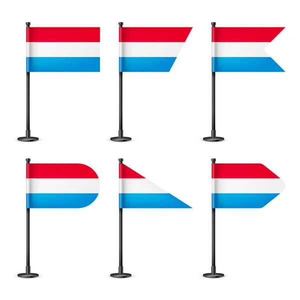 Люксембургские Настольные Флаги Черном Стальном Столбе Сувенир Люксембурга Настольный Флаг — стоковый вектор
