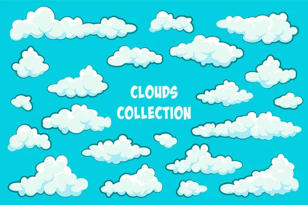 Bemalte Cartoon Wolken Auf Blauem Hintergrund Einfache Handgezeichnete Runde Wolke — Stockvektor