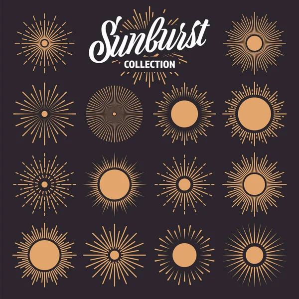 Klasik Güneş Patlaması Günbatımı Işınları Koleksiyonu Çizimi Güneş Patlaması Işık — Stok Vektör