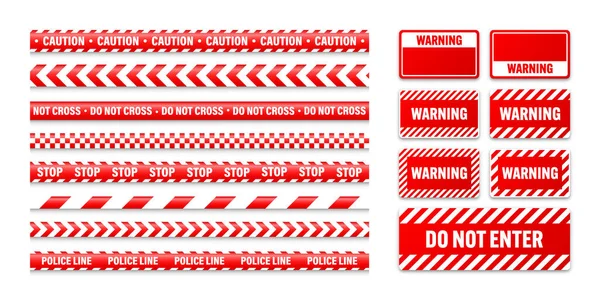 Различные Кассеты Предостерегающие Щиты Красная Линия Оповещения Полиции Ярко Окрашенная — стоковый вектор