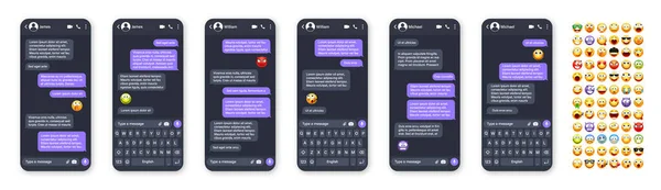 App Messaggistica Smartphone Interfaccia Utente Con Emoji Cornice Sms Schermo — Vettoriale Stock