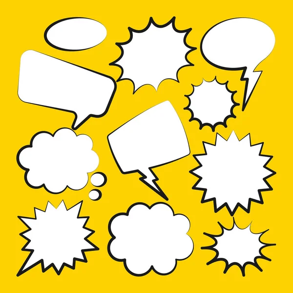 Comic Speech Bubbles Outline Hand Drawn Retro Cartoon Stickers Yellow — Stock Vector