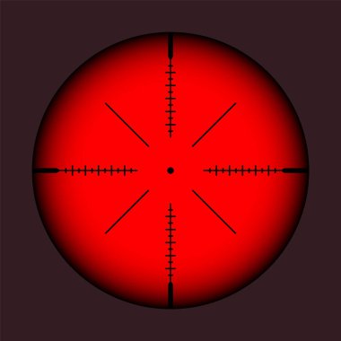 Various weapon thermal infrared sight, sniper rifle optical scope. Hunting gun viewfinder with crosshair. Aim, shooting mark symbol. Military target sign. Game UI element. Vector illustration.