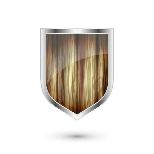 Wooden Vintage Shield Icon Black Heraldic Shield Protection Security Symbol — Stock Vector