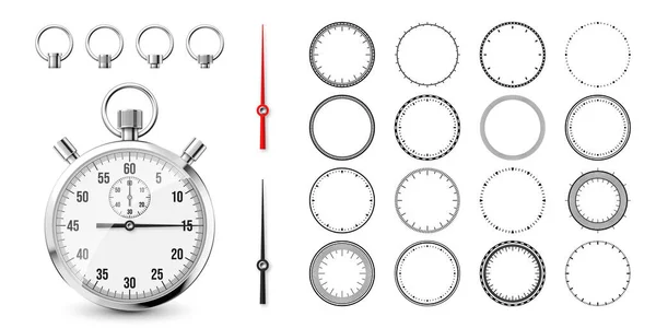 Cronómetro Clásico Con Esfera Reloj Cronómetro Metal Brillante Contador Tiempo — Vector de stock