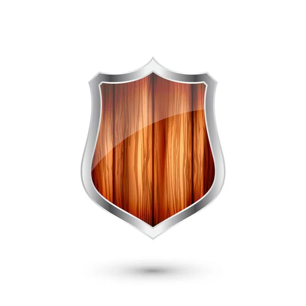 Ikona Dřevěného Štítu Černý Heraldický Štít Ochranný Bezpečnostní Symbol Štítek — Stockový vektor