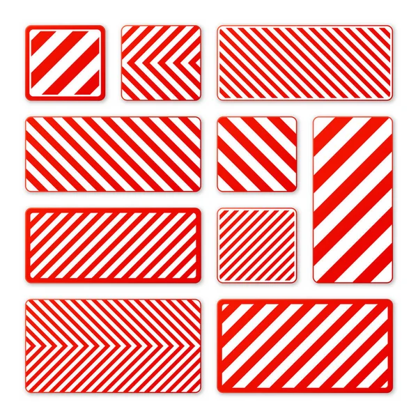 Various White Red Warning Signs Diagonal Lines Attention Danger Caution — Stock Vector