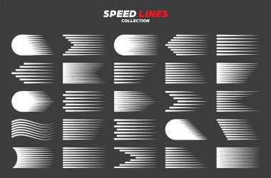 Beyaz çizgi film ya da yuvarlak köşeli komik hız çizgileri. Hareket etkisinde basit bir çizgi. Çizgi roman tasarım elemanı. Vektör koleksiyonu.