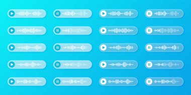 Ses, sesli mesaj, saydam konuşma baloncukları. SMS metin çerçevesi. Sosyal medya sohbeti ya da mesajlaşma uygulaması sohbeti. Ses asistanı, kayıt cihazı. Ses dalgaları. Vektör illüstrasyonu.