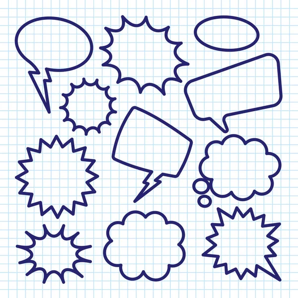 Handgezeichnete Komische Sprechblasen Auf Kariertem Papier Schulheft Zum Zeichnen Einfache — Stockvektor