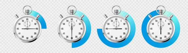 Realistische Klassische Stoppuhr Glänzendes Metall Chronometer Zeitzähler Mit Zifferblatt Blauer — Stockvektor
