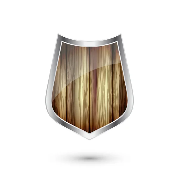 木製のヴィンテージシールドアイコン 黒紋章盾 保護とセキュリティのシンボル ラベル ベクターイラスト — ストックベクタ
