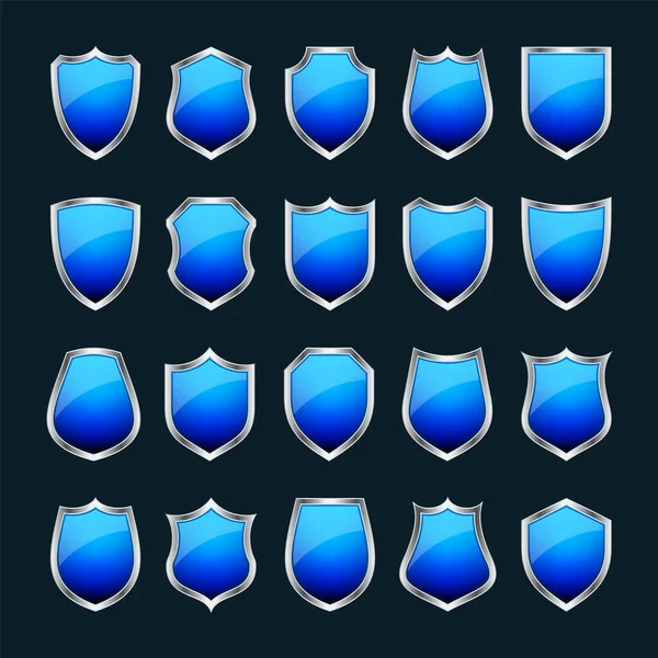 Set Various Vintage Shield Icons Black Heraldic Shields Blue Protection — Stock Vector