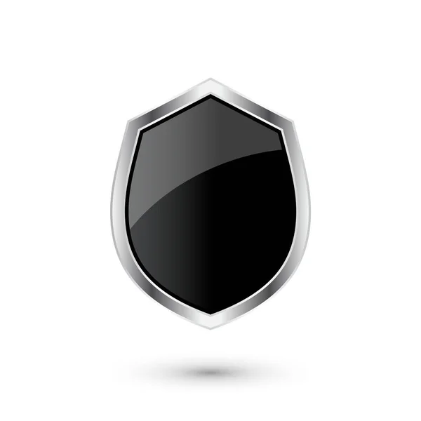 Vintage Heraldyczna Ikona Tarczy Błyszczącą Metalową Ramą Czarny Symbol Ochrony — Wektor stockowy
