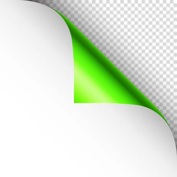 Yeşil Kağıt Kıvrılır Gölgeli Kıvrımlı Sayfa Köşesi Boş Bir Kağıt — Stok Vektör