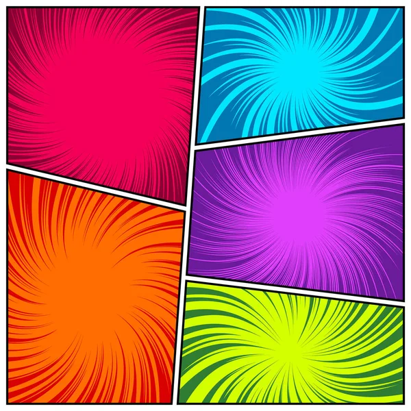 Colorful Twisted Comic Book Radial Rays Lines Comics Background Motion — Stock Vector