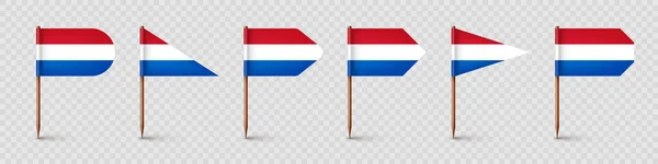 Realistyczne Flagi Holenderskich Wykałaczek Pamiątka Holandii Drewniane Wykałaczki Papierową Flagą — Wektor stockowy