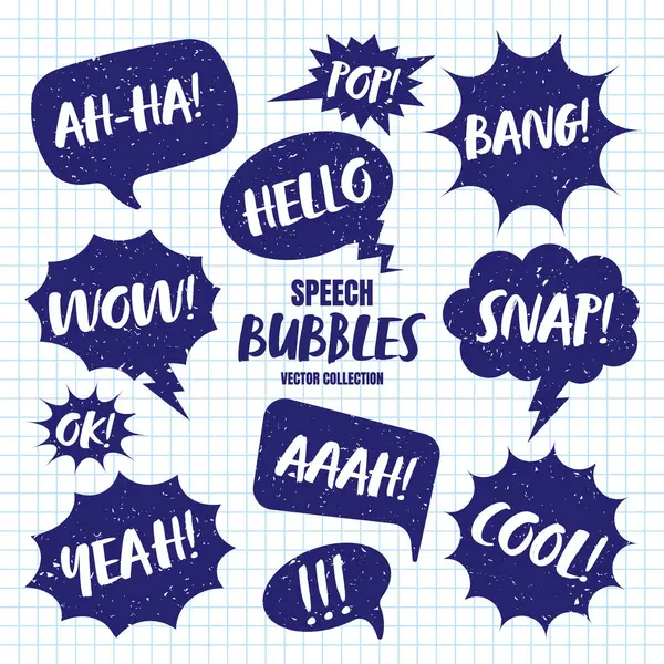 Handgezeichnete Komische Sprechblasen Auf Kariertem Papier Schulheft Zum Zeichnen Grunge — Stockvektor