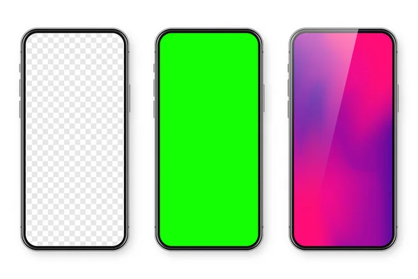 Smartphone Med Blank Pekskärm Och Abstrakt Färgglada Tapeter Grön Chroma — Stock vektor