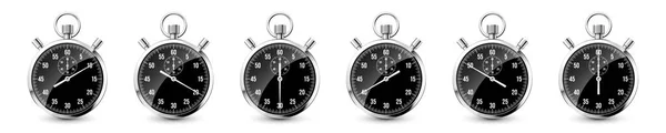 现实的经典秒表 新金属计时器 计时器与刻度盘 倒计时显示分分秒秒 运动时间的测量 开始和结束 矢量说明 — 图库矢量图片