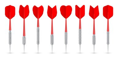 Metal uçlu ve gölgeli kırmızı oklar. Dart atmaca, dart aletleri. Vektör illüstrasyonu.