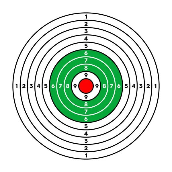 Atış menzilli kağıt hedefler, bölümler, işaretler ve numaralar. Okçuluk, atış talimi, antrenman, spor müsabakası ve avcılık. Tam isabet ve nişan al. Vektör illüstrasyonu.