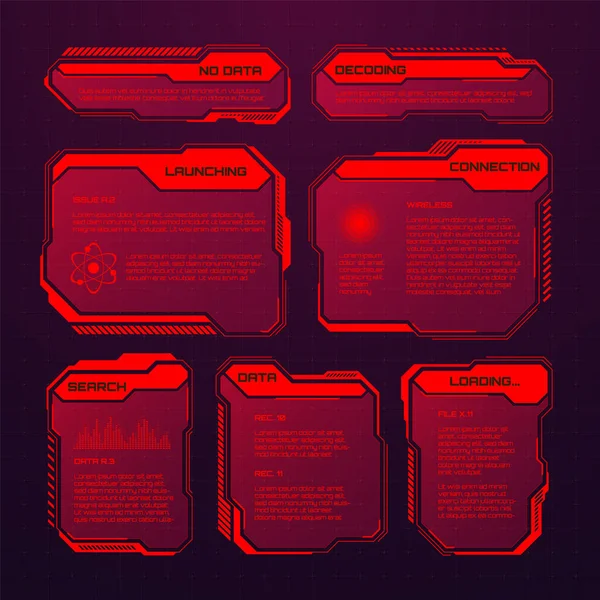 Kırmızı Fütüristik Hud Elementleri Bilim Kurgu Kullanıcı Arayüzü Mesaj Kutuları — Stok Vektör