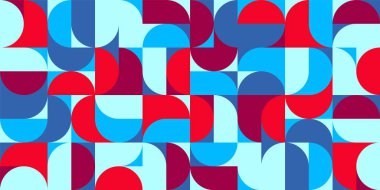 Geometrik model, Bauhaus tarzı. Basit elementlerle modern renkli arka plan. Temel geometrik şekilli ters doku. Yazdırma tasarımı, minimalist poster kapağı. Vektör illüstrasyonu.