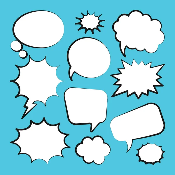 Comic Speech Bubbles Outline Hand Drawn Retro Cartoon Stickers Blue — Stock Vector