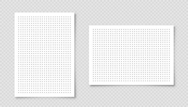 Noktalı grafik kağıdıyla ızgara. Polka nokta deseni, kaligrafi çizimi veya yazımı için geometrik doku. Boş bir not kağıdı, okul defteri. Vektör illüstrasyonu.