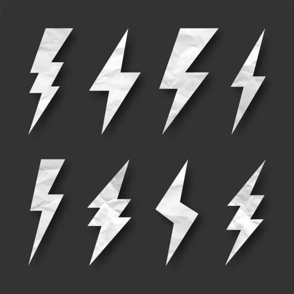Lightning Bolt Crumpled Paper Texture Cardboard Flash Symbol Thunderbolt Simple — Stock Vector