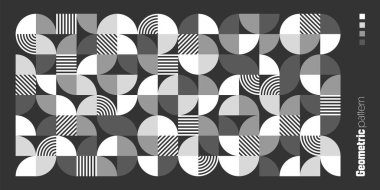 Geometrik model, Bauhaus tarzı. Basit elementlerle modern arka plan. Temel geometrik şekilli ters doku. Yazdırma tasarımı, minimalist poster kapağı. Vektör illüstrasyonu.