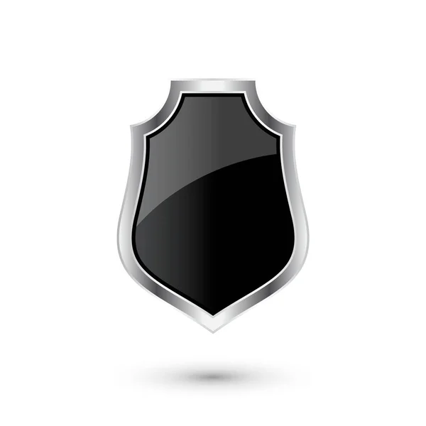 Parlak Metal Çerçeveli Klasik Heraldik Kalkan Ikonu Siyah Koruma Güvenlik — Stok Vektör