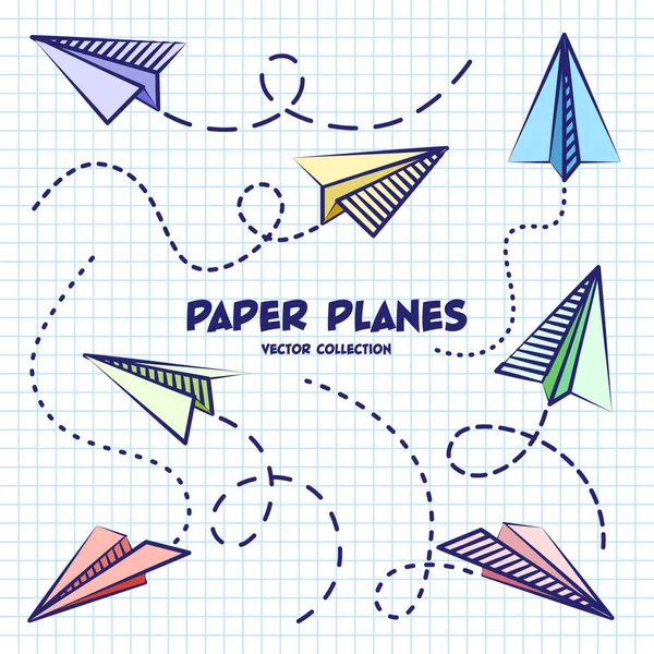 Hand Drawn Planes Checkered Paper Sheet School Notebook Drawing Doodle — Stock Vector