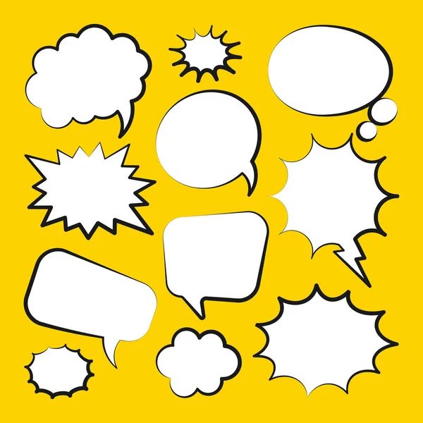 Comic Speech Bubbles Outline Hand Drawn Retro Cartoon Stickers Yellow — Stock Vector