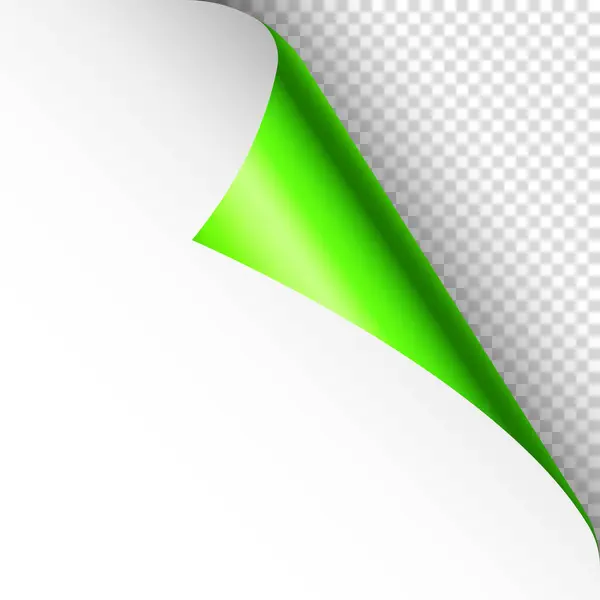 緑の紙がカール 影が付いているページコーナーを丸めた 紙のブランクシート カラフルな光沢のある箔 広告やプロモーションのためのデザイン要素 ベクターイラスト — ストックベクタ