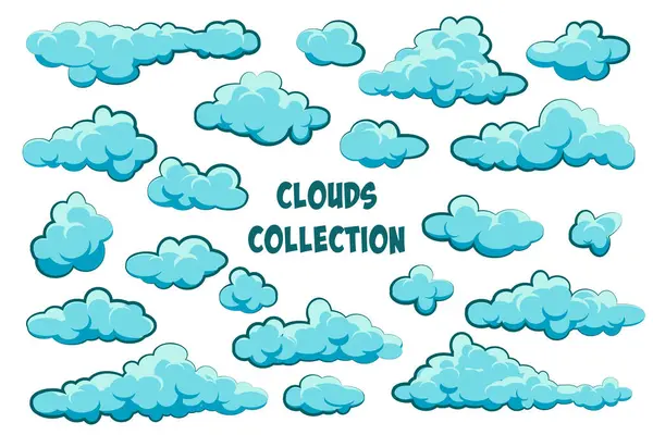 Bemalte Cartoon Wolken Auf Blauem Hintergrund Einfache Handgezeichnete Runde Wolke — Stockvektor