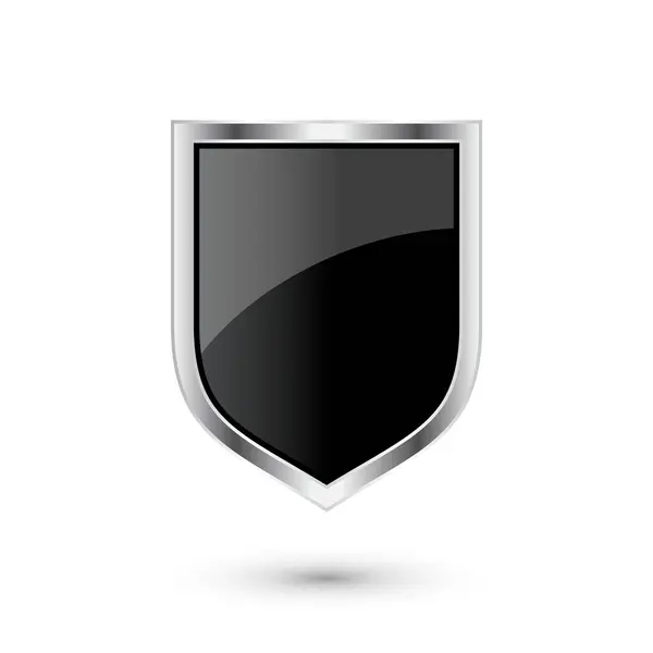 光沢のある金属フレームとヴィンテージ紋章3Dシールドアイコン 黒の保護 セキュリティと防衛のシンボル 中世のデザイン要素 ベクターイラスト — ストックベクタ