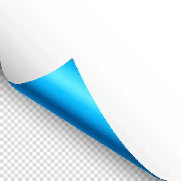 Rizo Papel Azul Rincón Página Rizada Con Sombra Hoja Papel — Vector de stock