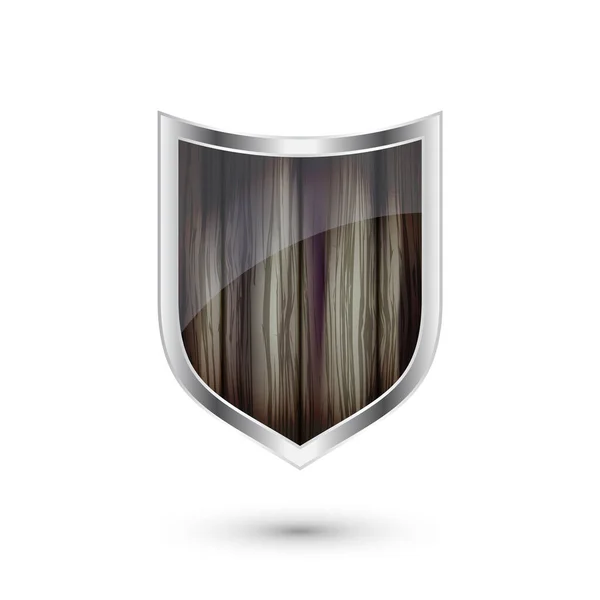 Icono Escudo Vintage Madera Escudo Heráldico Negro Símbolo Protección Seguridad — Vector de stock