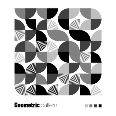 Geometrik model, Bauhaus tarzı. Basit elementlerle modern arka plan. Temel geometrik şekilli ters doku. Yazdırma tasarımı, minimalist poster kapağı. Vektör illüstrasyonu.