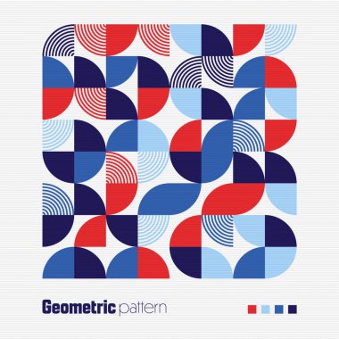 Geometrik model, Bauhaus tarzı. Basit elementlerle modern renkli arka plan. Temel geometrik şekilli ters doku. Yazdırma tasarımı, minimalist poster kapağı. Vektör illüstrasyonu.