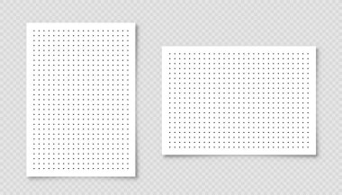 Noktalı grafik kağıdıyla ızgara. Polka nokta deseni, kaligrafi çizimi veya yazımı için geometrik doku. Boş bir not kağıdı, okul defteri. Vektör illüstrasyonu.